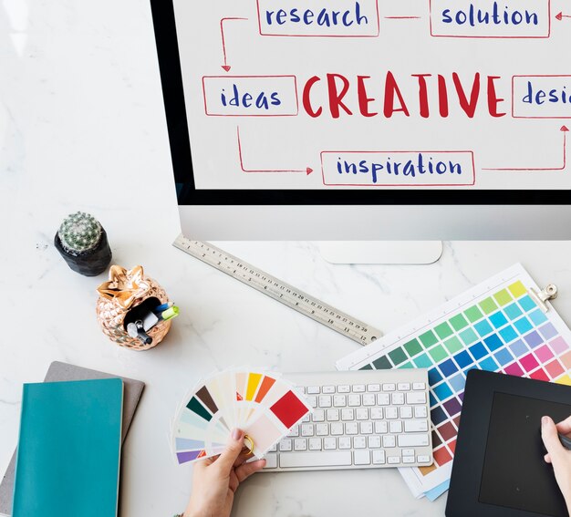 Concepto de proceso de diseño de creatividad de pensamiento creativo