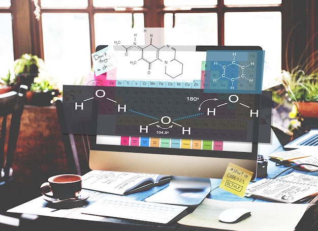 Concepto de química de átomo de experimento de fórmula