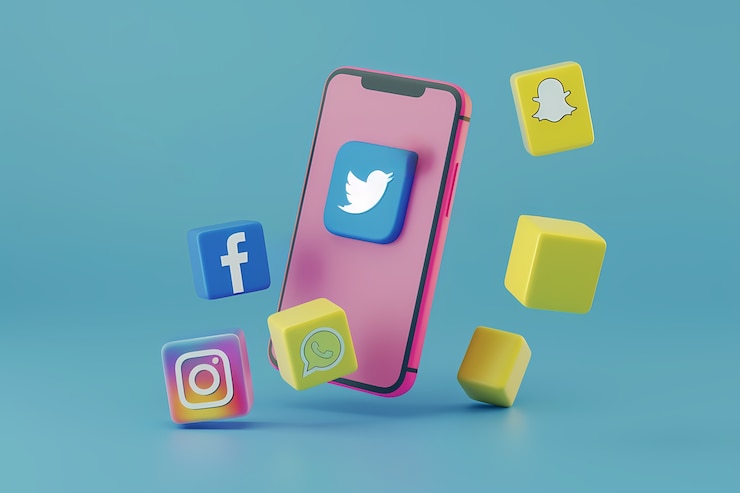Foto gratuito concepto realista de redes sociales de teléfono en el estudio