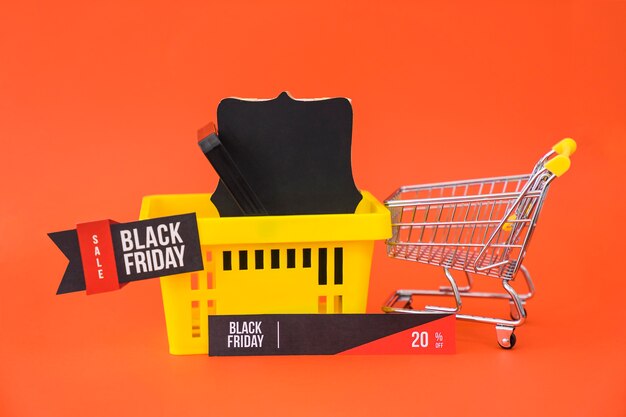 Concepto de rebajas de black friday con cesta