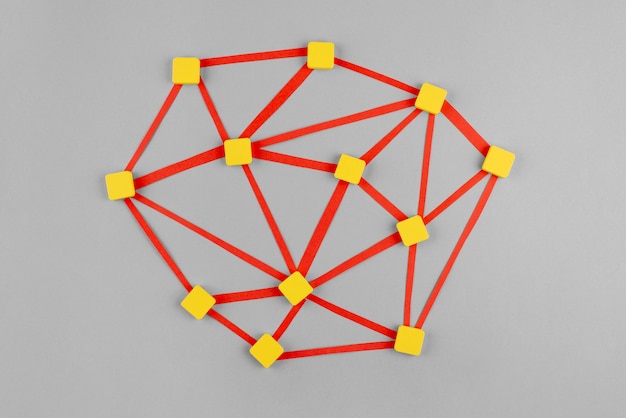 Concepto de red con cuadrados amarillos