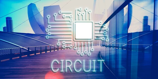 Concepto de red de innovación de procesador de circuito de tecnología