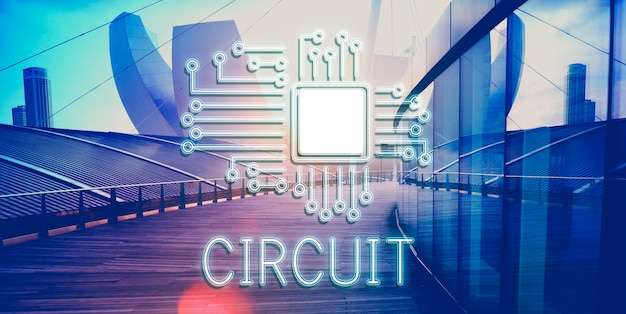 Concepto de red de innovación de procesador de circuito de tecnología