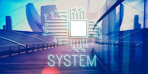 Concepto de red de innovación de procesador de circuito de tecnología