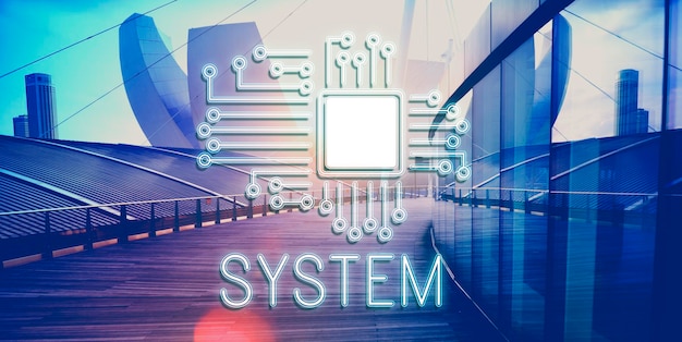 Concepto de red de innovación de procesador de circuito de tecnología