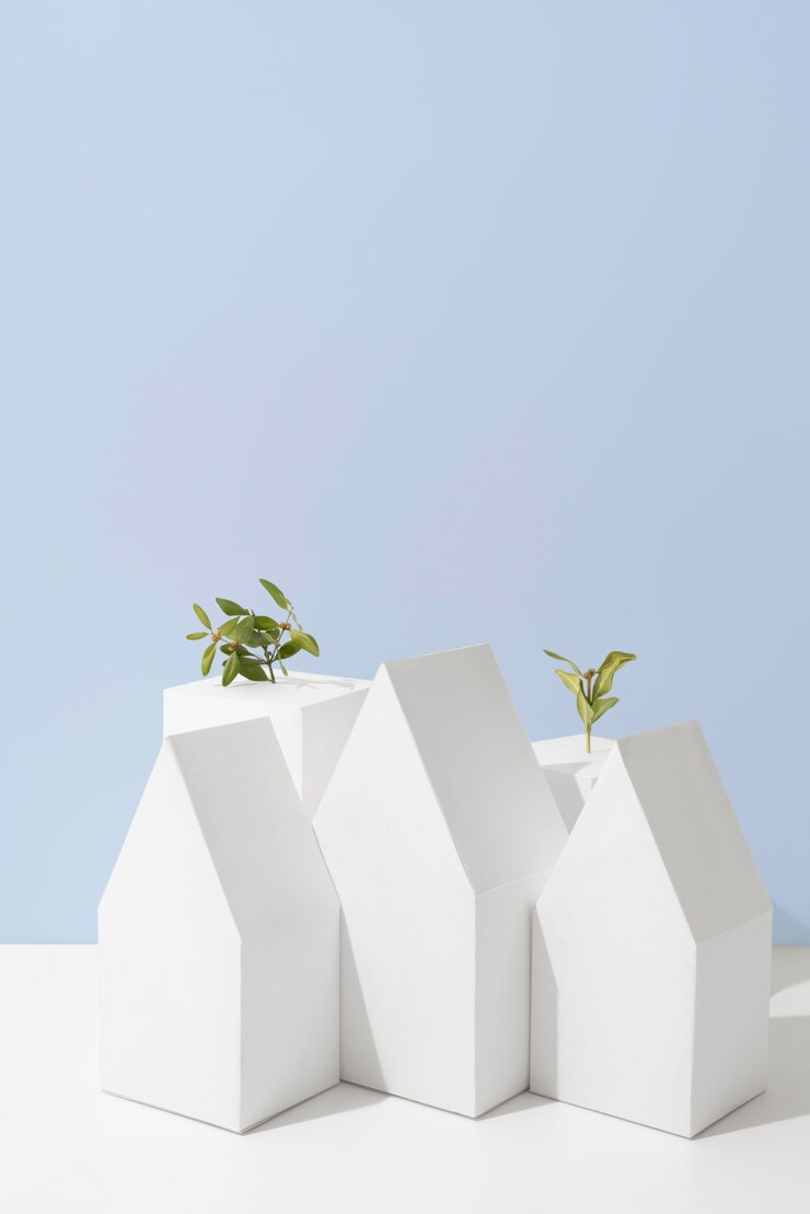 Foto gratuito concepto de sostenibilidad con formas geométricas y planta en crecimiento.