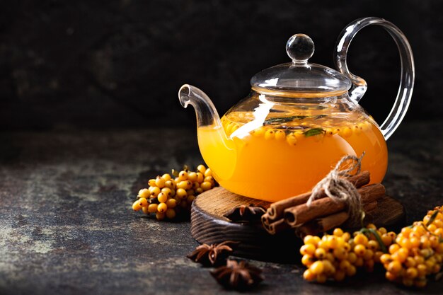 Concepto de té delicioso y saludable con espacio de copia