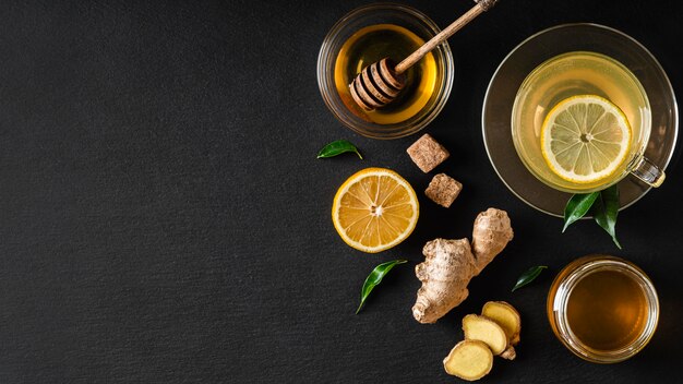 Concepto de té delicioso y saludable con espacio de copia