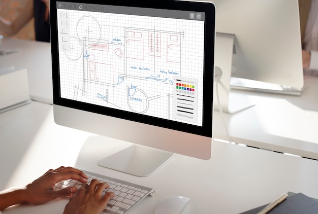 Concepto de trabajo de diseño de planos de arquitectura