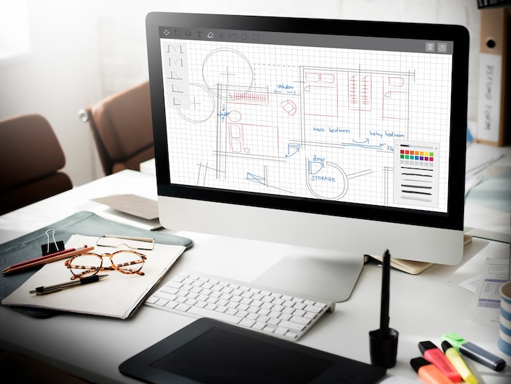 Foto gratuito concepto de trabajo de diseño de planos de arquitectura