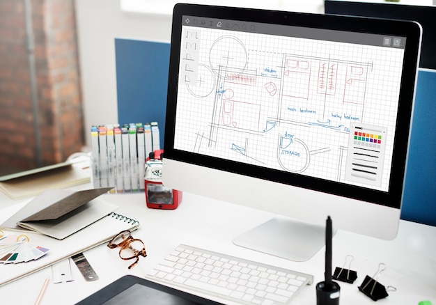 Concepto de trabajo de diseño de planos de arquitectura