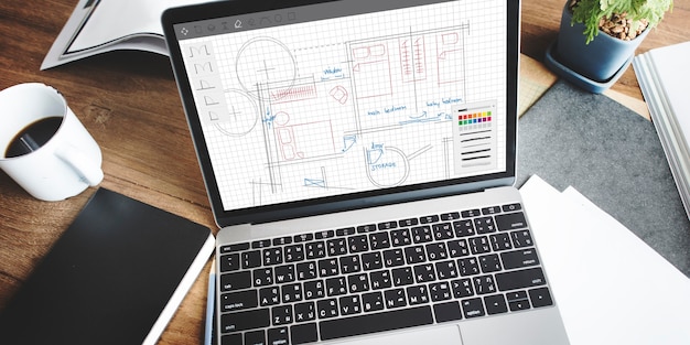 Concepto de trabajo de diseño de planos de arquitectura