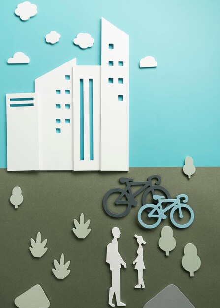 Concepto de transporte con personas y bicicletas.