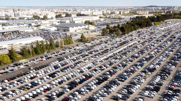 Concepto de transporte con vista aérea de coches.