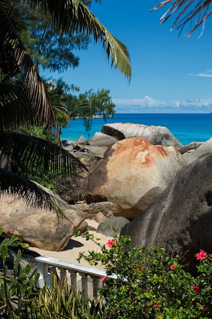 concepto de vacaciones playa de Seychelles