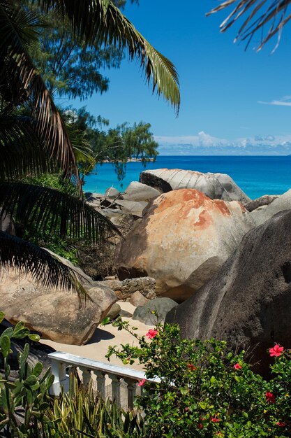 concepto de vacaciones playa de Seychelles