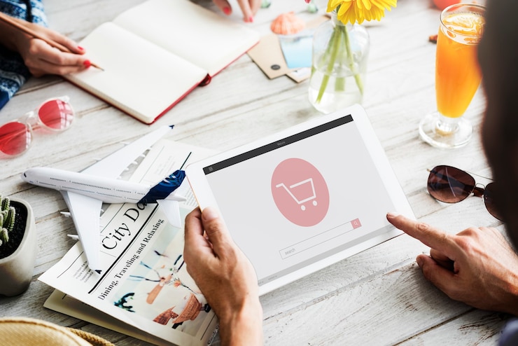 Foto gratuito concepto de venta de página de inicio en línea de tienda de comercio electrónico