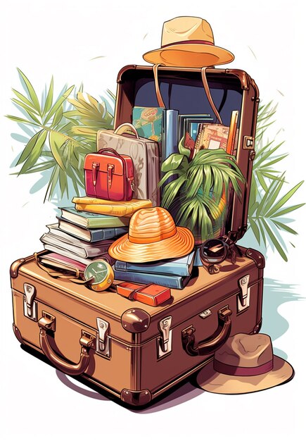 Concepto de viaje al estilo de dibujos animados con equipaje