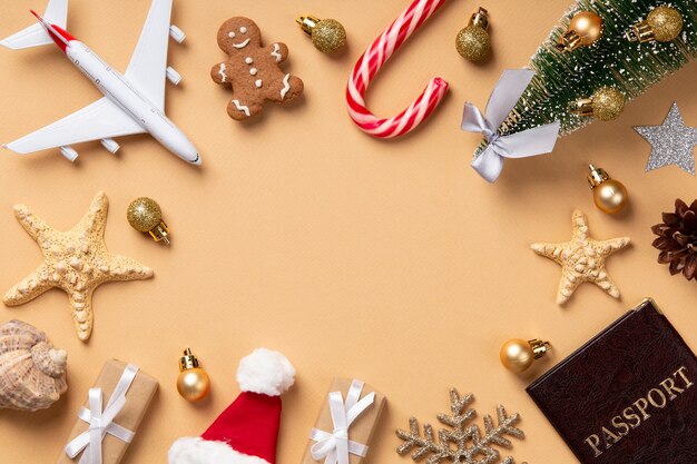 Concepto de viaje navideño con avión