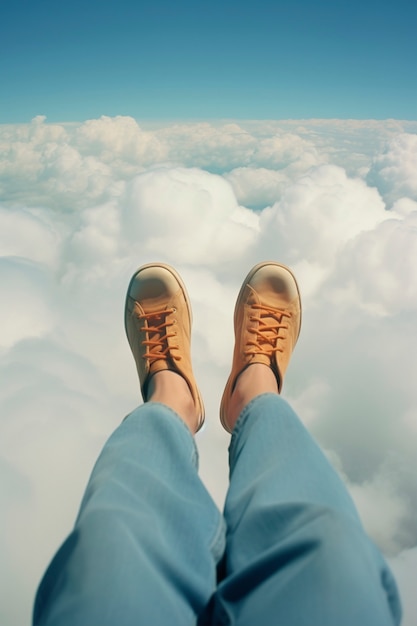 Foto gratuita conceptual scene with people walking through the clouds