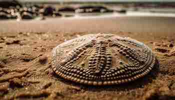 Foto gratuita una concha en una playa con el océano al fondo