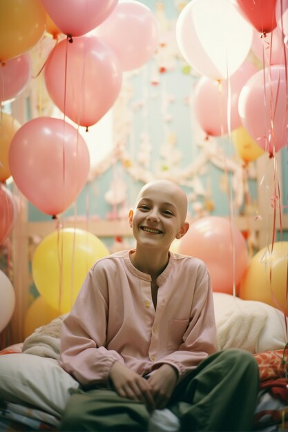 Concientización sobre el día mundial del cáncer con niños pequeños