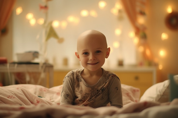 Concientización sobre el día mundial del cáncer con niños pequeños