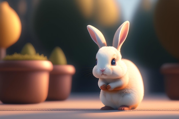Un conejo con una mirada triste en su rostro.