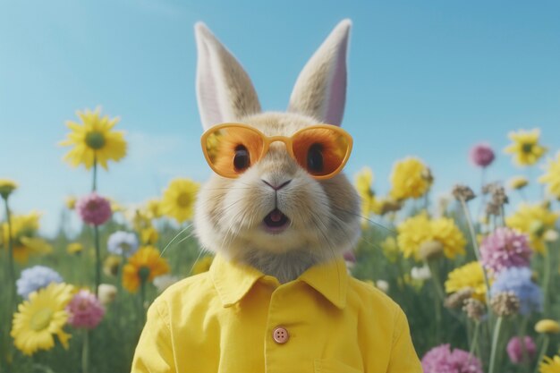 El conejo de Pascua con disfraz en un mundo de fantasía