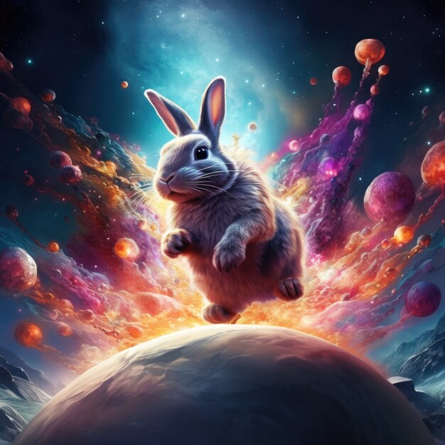 Conejo de Pascua en un fondo astral
