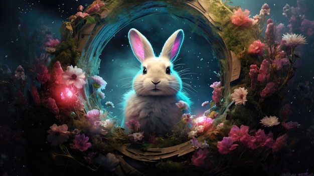 Foto gratuita conejo de pascua en un mundo de fantasía