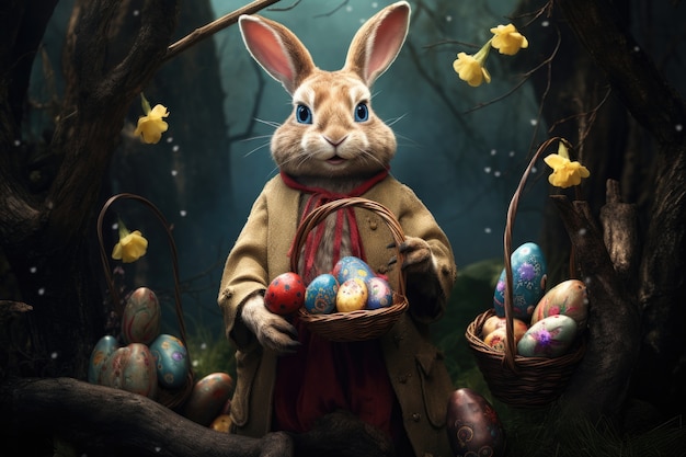 Conejo de Pascua en un mundo de fantasía