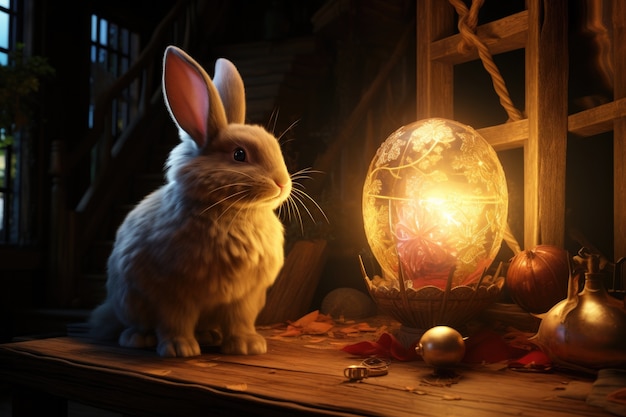 Foto gratuita conejo de pascua en un mundo de fantasía