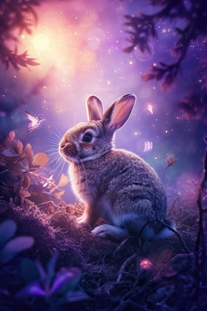 Foto gratuita conejo de pascua en un mundo de fantasía