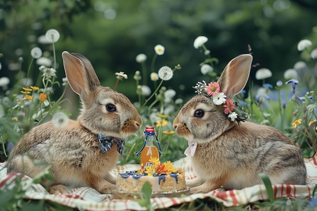 Foto gratuita conejos disfrutando de un picnic al aire libre