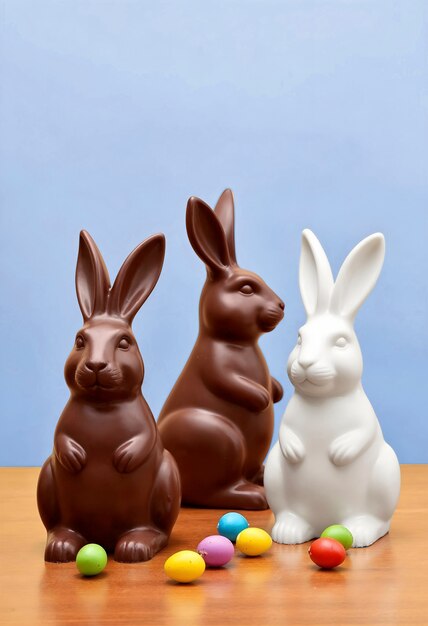 Conejos de Pascua de chocolate y huevos
