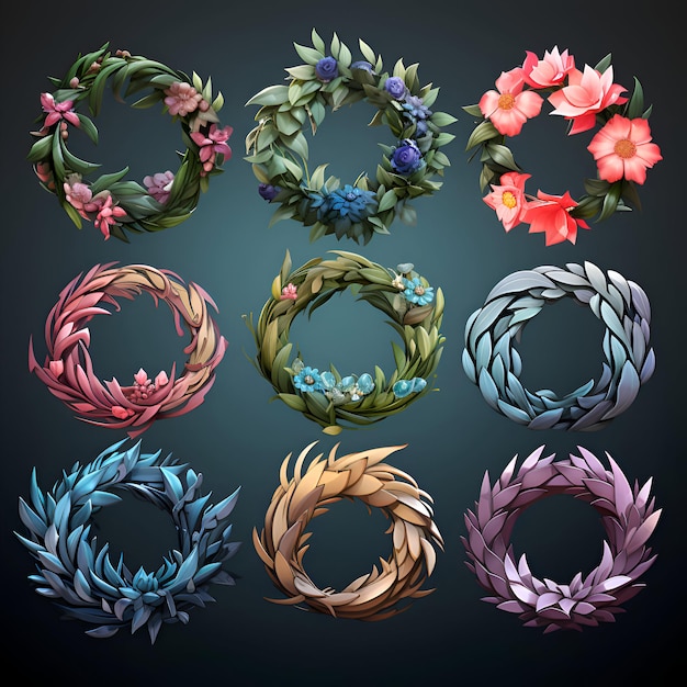 Foto gratuita conjunto de coronas florales para su diseño ilustración vectorial