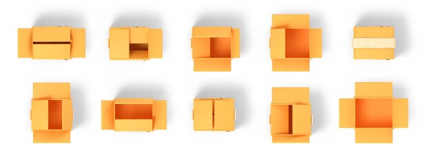 Conjunto de iconos aislados de cajas de cartón de render 3d