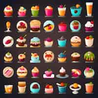 Foto gratuita conjunto de iconos de cupcakes coloridos aislados en fondo negro ilustración vectorial