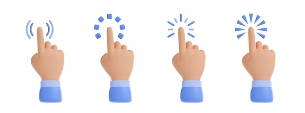 Conjunto de ilustración 3D de cursores de puntero de mano