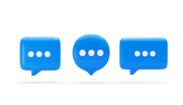 Conjunto de mensaje de chat Icono de burbuja de voz azul con notificación de campana Aviso de alerta Símbolo de recordatorio Icono de botón de conversación o fondo de símbolo Ilustración 3D