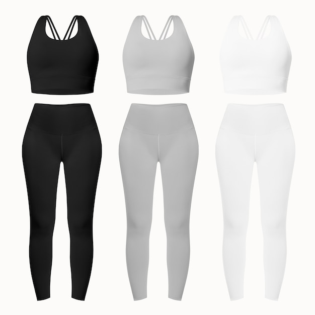 Foto gratuita conjunto de ropa deportiva básica de mujer con sujetadores y leggings
