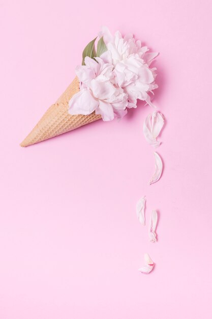 Cono de helado floral abstracto con pétalos