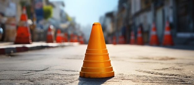 Foto gratuita un cono naranja se encuentra en la carretera