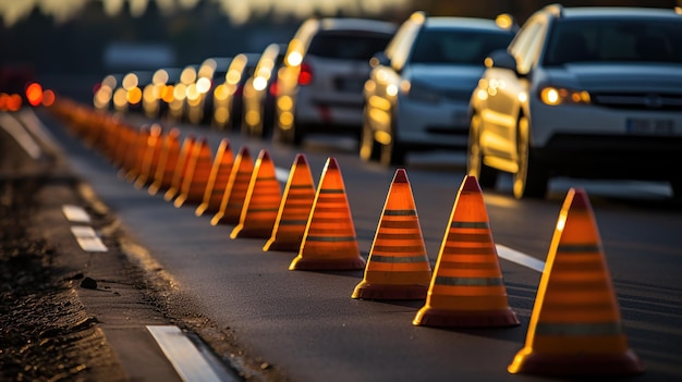 Foto gratuita los conos de tráfico dispuestos al lado de un coche en la calle