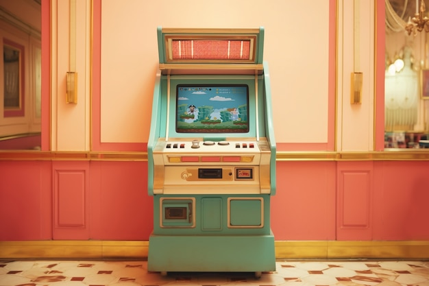 Consola de juegos de arcade retro en interiores