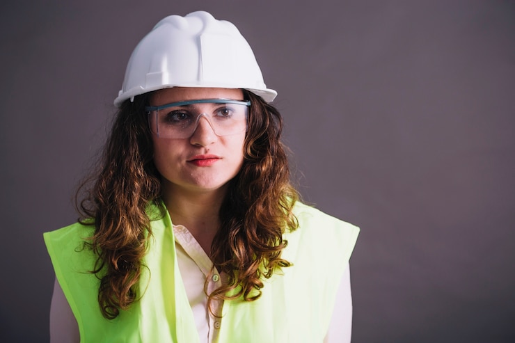 Foto gratuito constructor de mujer en casco