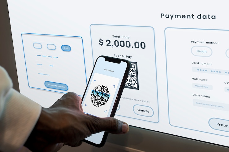 Photo Gratis contactless and cashless payment through mobile banking