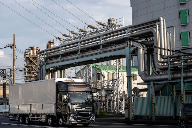 Contaminación e industria exterior a la luz del día.