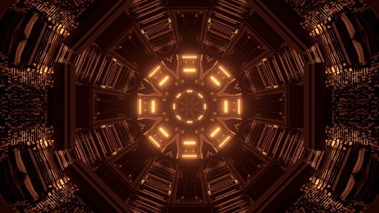 Foto gratuito cool amarillo 3d renderizado futurista ciencia ficción tecno luces - un fondo de pantalla genial